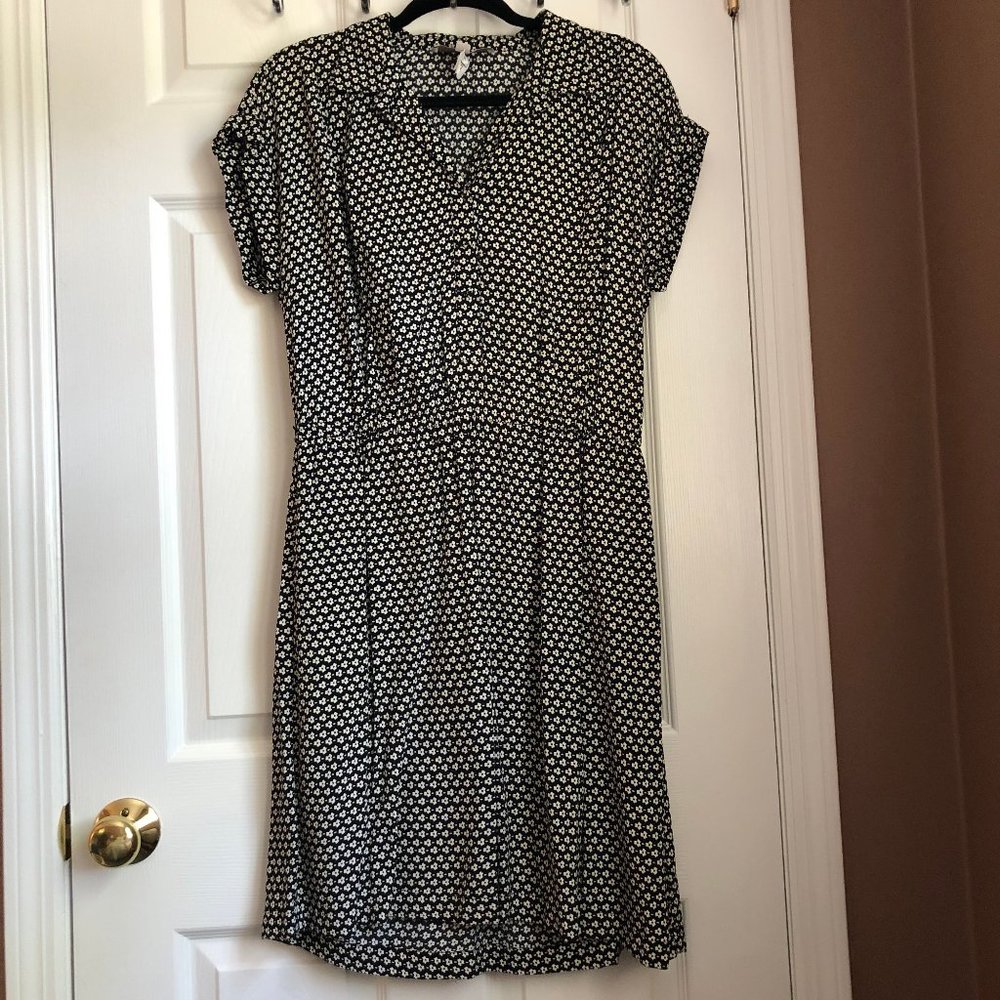 Loft Black & White Floral Print Mini Shirt Dress